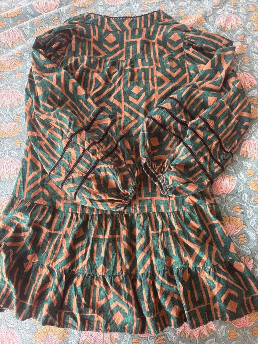 Jaase Green Brown Geometric Print Boho Tunic M